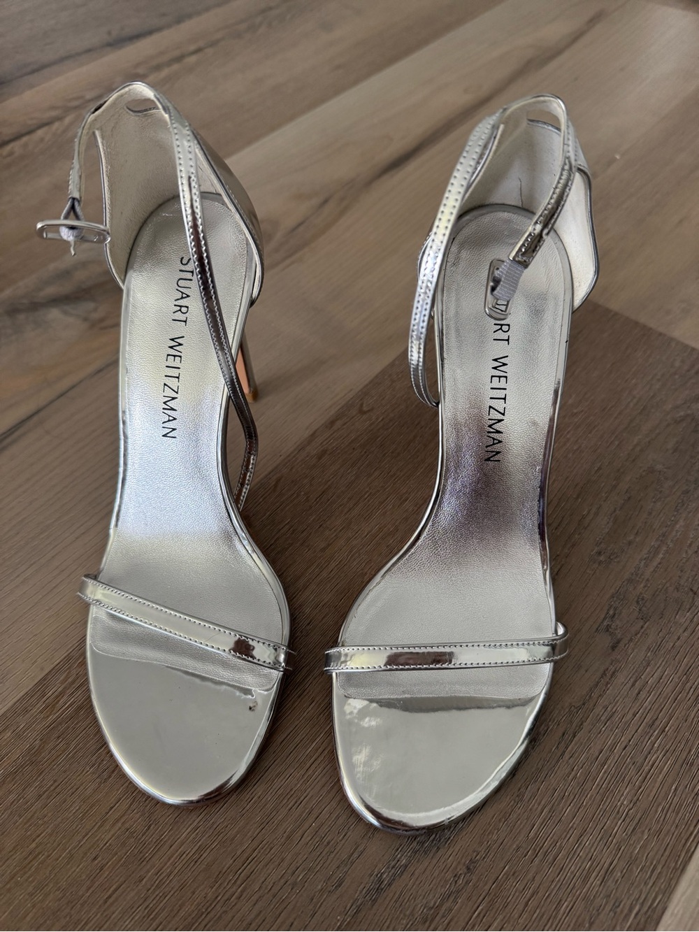 Stuart Weitzman Silver Metallic Strappy High-Heel Sandals